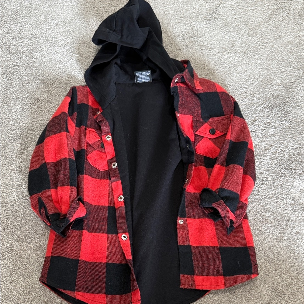 Red and Black Plaid Hooded Shirt brand- little Bipsy